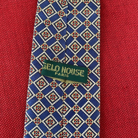 Gelo House Paris, florals geometric blue men tie - Picture 3 of 7